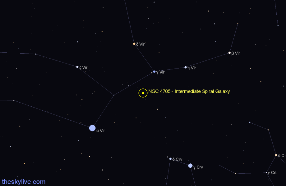 Finder chart NGC 4705 - Intermediate Spiral Galaxy in Virgo star