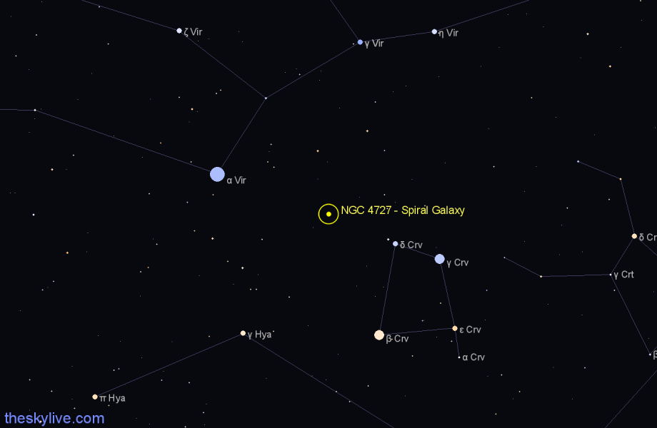 Finder chart NGC 4727 - Spiral Galaxy in Corvus star