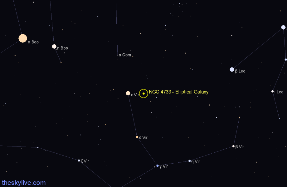 Finder chart NGC 4733 - Elliptical Galaxy in Virgo star