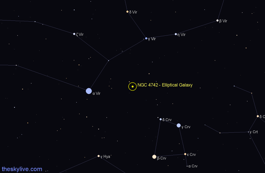 Finder chart NGC 4742 - Elliptical Galaxy in Virgo star