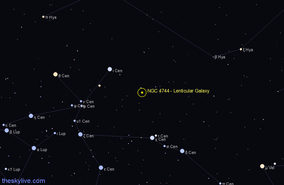 Finder chart NGC 4744 - Lenticular Galaxy in Centaurus star