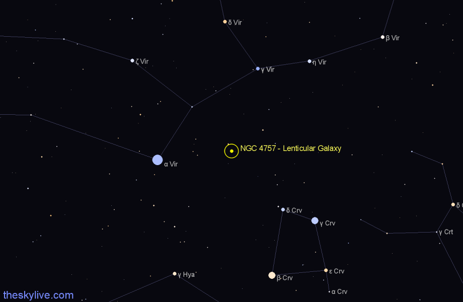 Finder chart NGC 4757 - Lenticular Galaxy in Virgo star