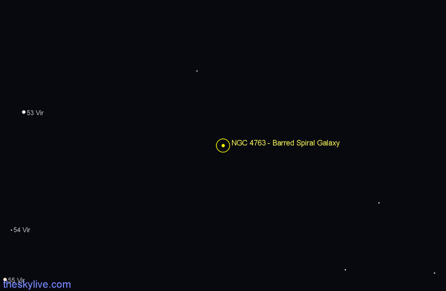 Finder chart NGC 4763 - Barred Spiral Galaxy in Corvus star