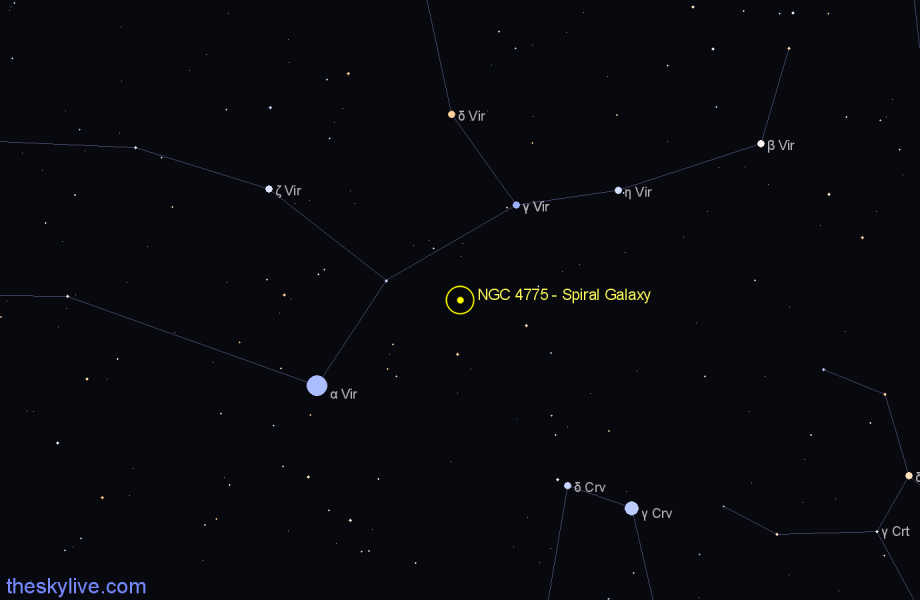 Finder chart NGC 4775 - Spiral Galaxy in Virgo star