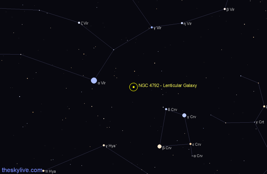 Finder chart NGC 4792 - Lenticular Galaxy in Corvus star