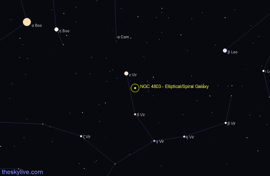 Finder chart NGC 4803 - Elliptical/Spiral Galaxy in Virgo star