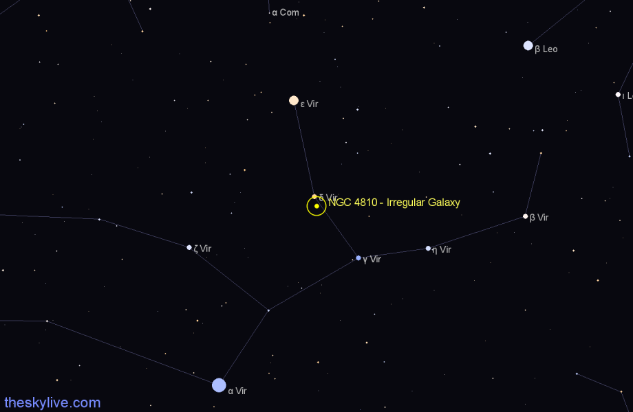 Finder chart NGC 4810 - Irregular Galaxy in Virgo star