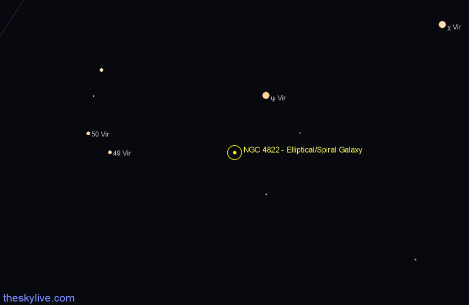 Finder chart NGC 4822 - Elliptical/Spiral Galaxy in Virgo star