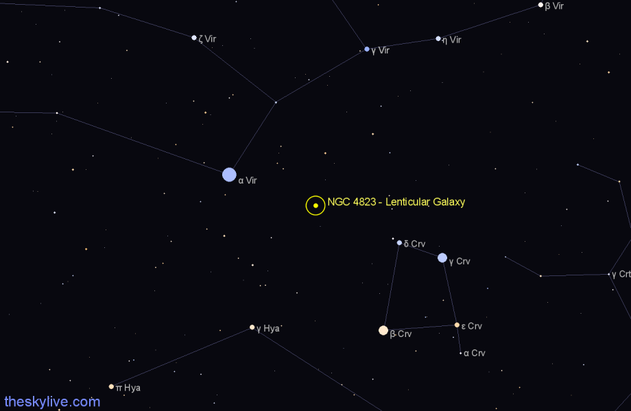 Finder chart NGC 4823 - Lenticular Galaxy in Virgo star