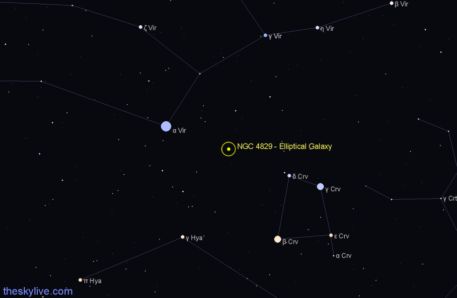 Finder chart NGC 4829 - Elliptical Galaxy in Virgo star