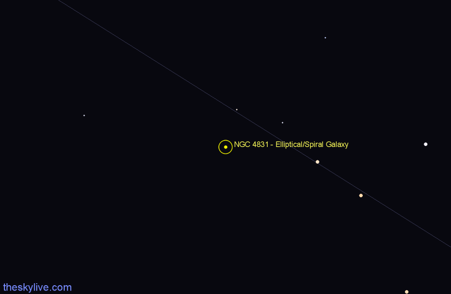 Finder chart NGC 4831 - Elliptical/Spiral Galaxy in Hydra star