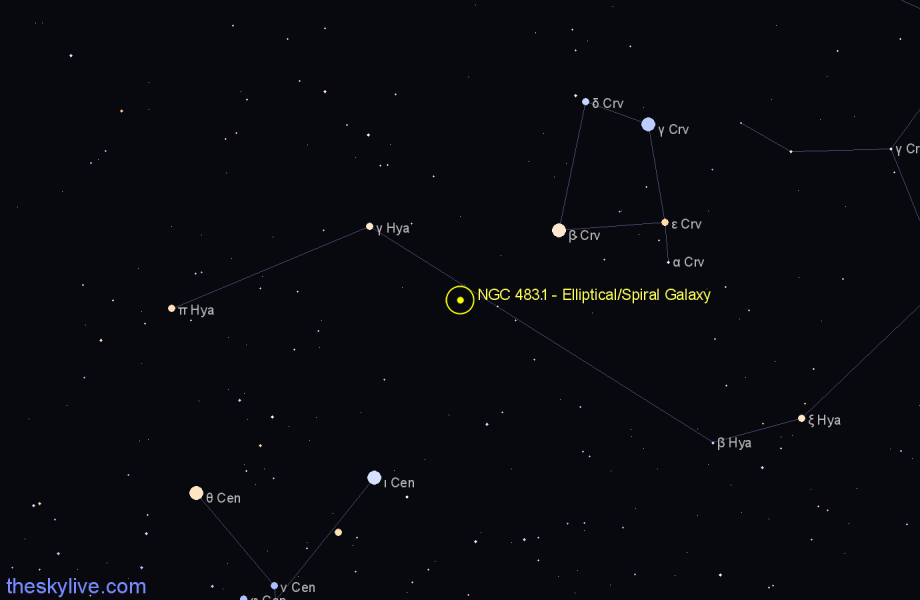 Finder chart NGC 4831 - Elliptical/Spiral Galaxy in Hydra star