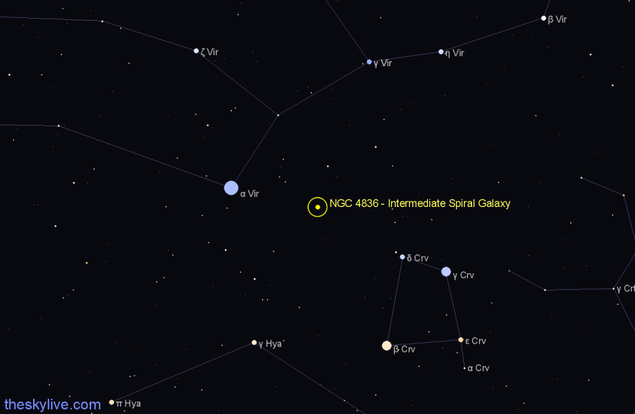 Finder chart NGC 4836 - Intermediate Spiral Galaxy in Virgo star