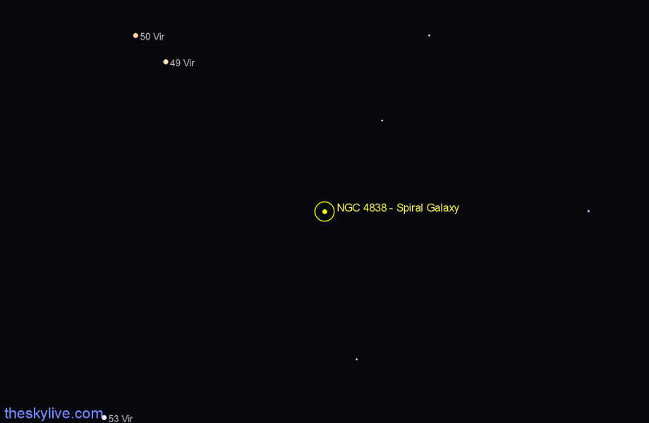 Finder chart NGC 4838 - Spiral Galaxy in Virgo star