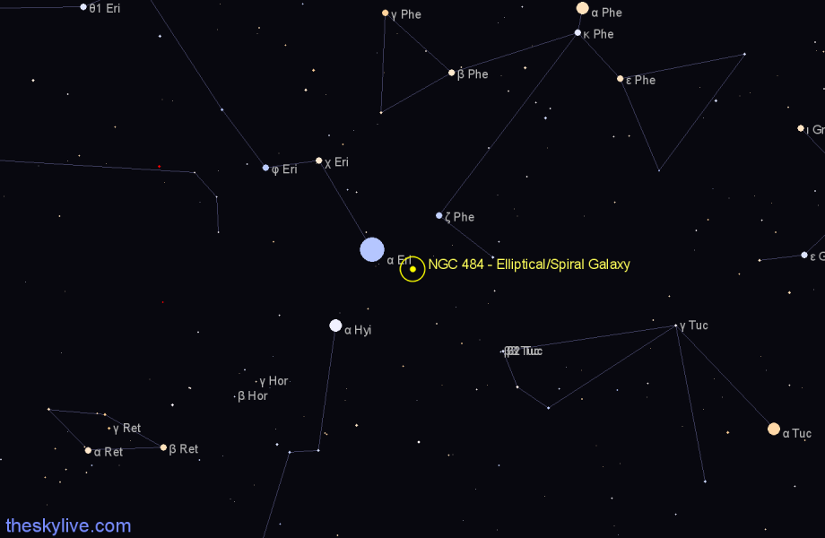 Finder chart NGC 484 - Elliptical/Spiral Galaxy in Tucana star