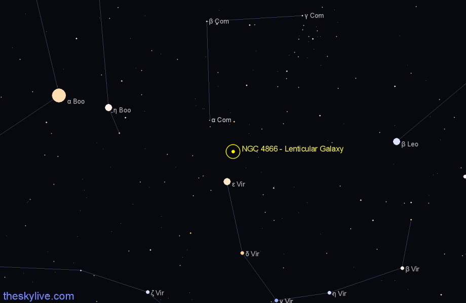 Finder chart NGC 4866 - Lenticular Galaxy in Virgo star