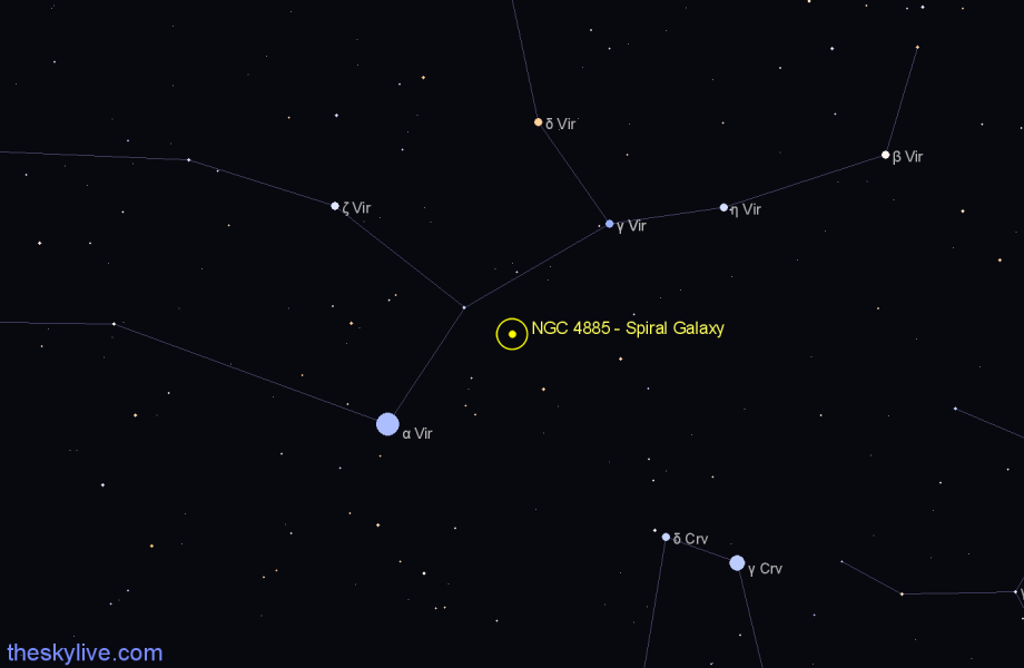 Finder chart NGC 4885 - Spiral Galaxy in Virgo star