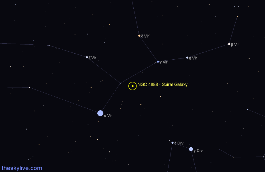 Finder chart NGC 4888 - Spiral Galaxy in Virgo star