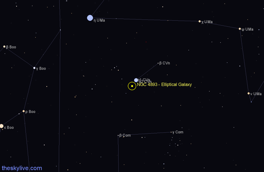 Finder chart NGC 4893 - Elliptical Galaxy in Canes Venatici star