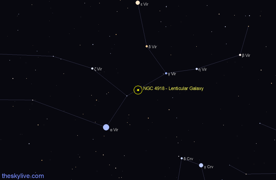 Finder chart NGC 4918 - Lenticular Galaxy in Virgo star