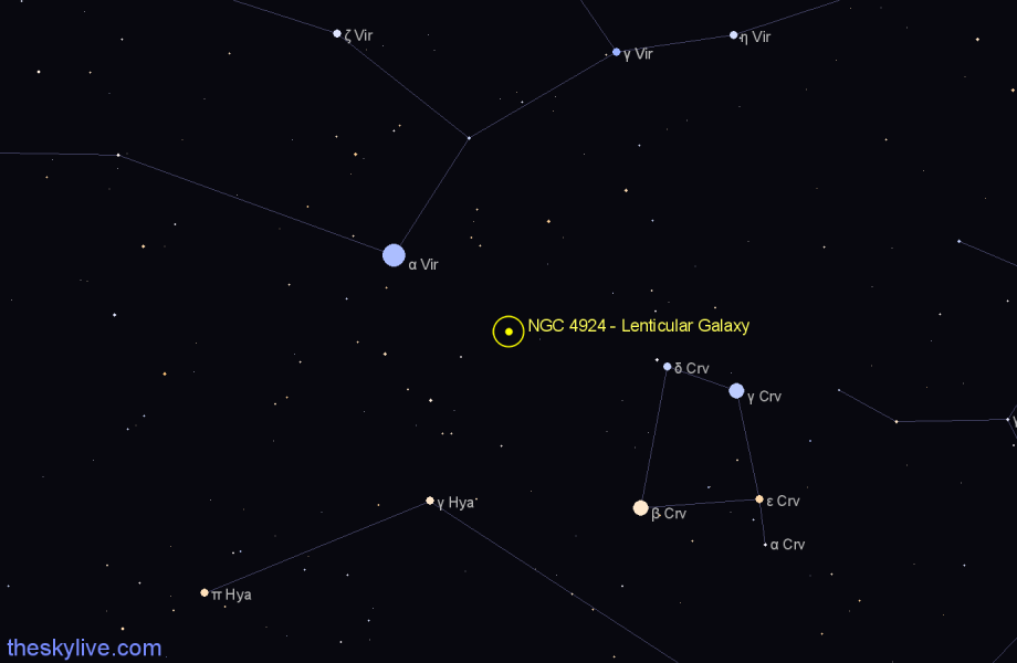 Finder chart NGC 4924 - Lenticular Galaxy in Virgo star
