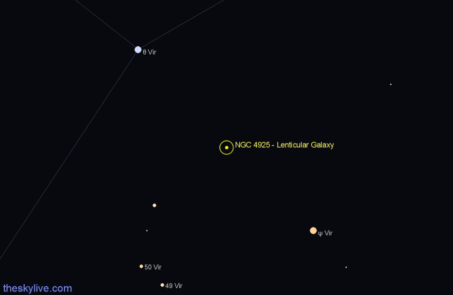 Finder chart NGC 4925 - Lenticular Galaxy in Virgo star