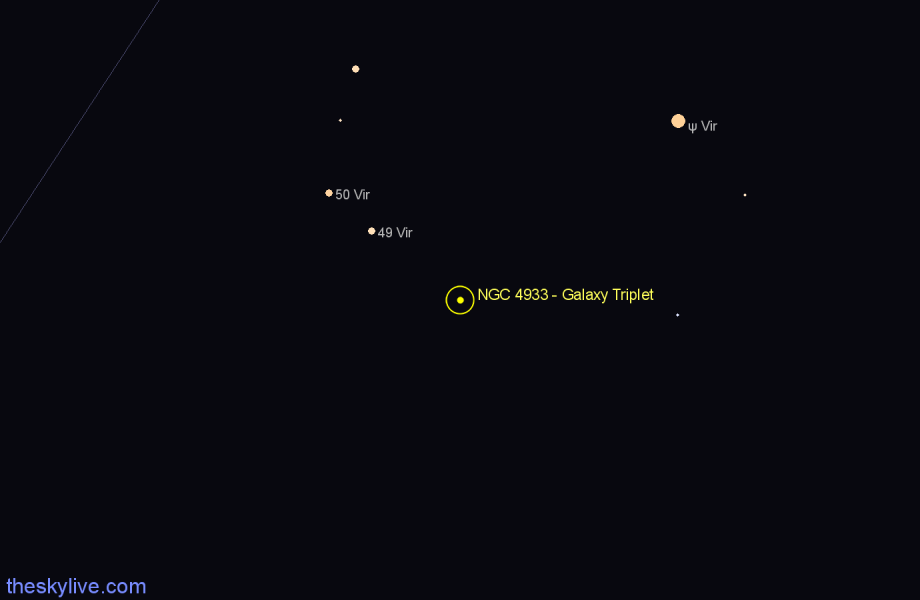 Finder chart NGC 4933 - Galaxy Triplet in Virgo star