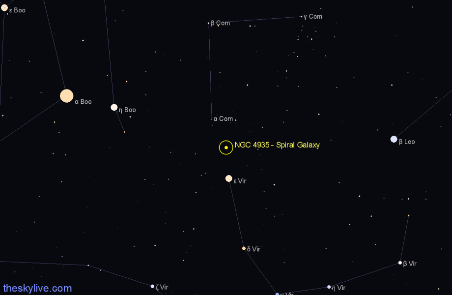 Finder chart NGC 4935 - Spiral Galaxy in Virgo star