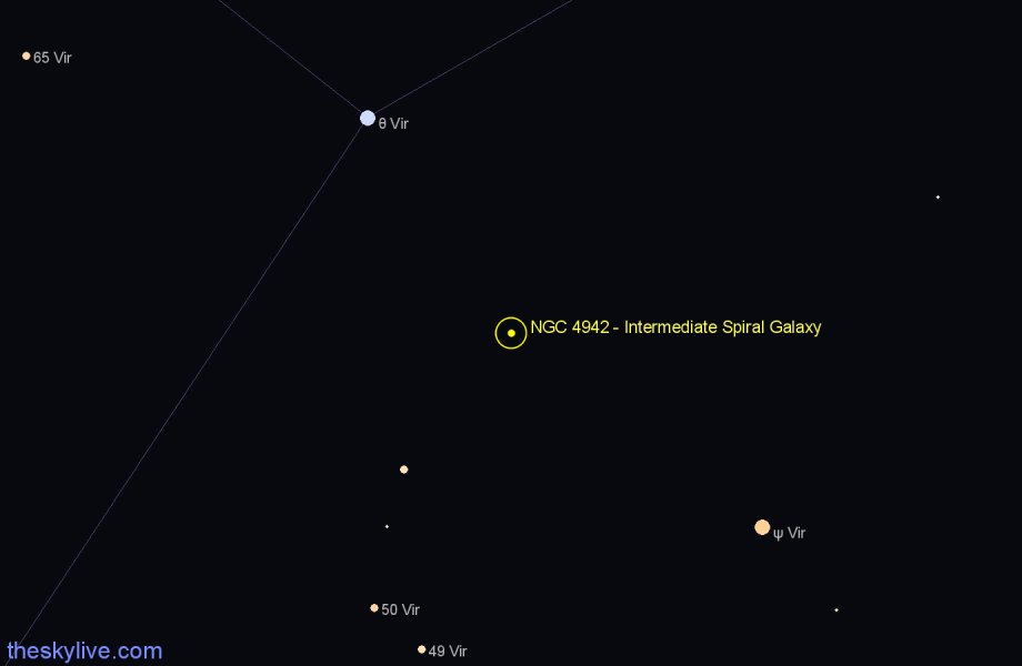 Finder chart NGC 4942 - Intermediate Spiral Galaxy in Virgo star