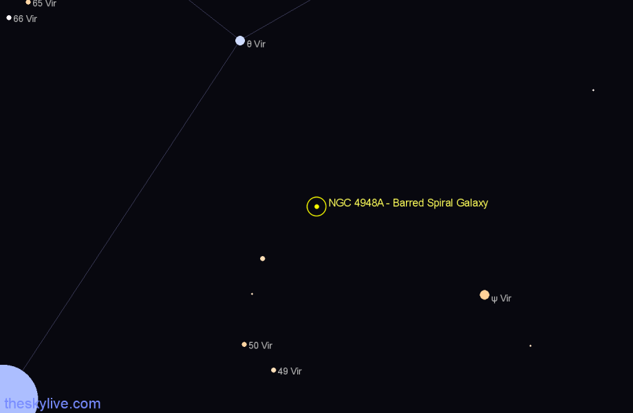 Finder chart NGC 4948A - Barred Spiral Galaxy in Virgo star