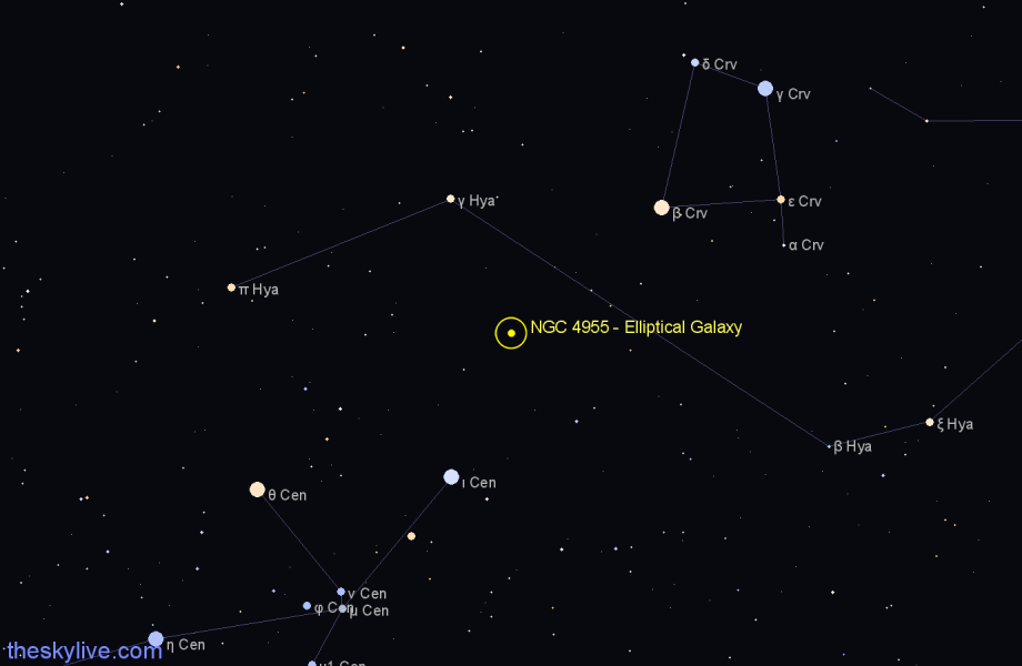 Finder chart NGC 4955 - Elliptical Galaxy in Hydra star