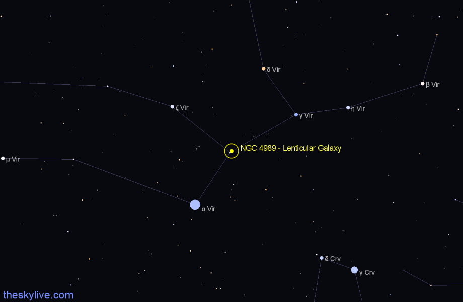Finder chart NGC 4989 - Lenticular Galaxy in Virgo star