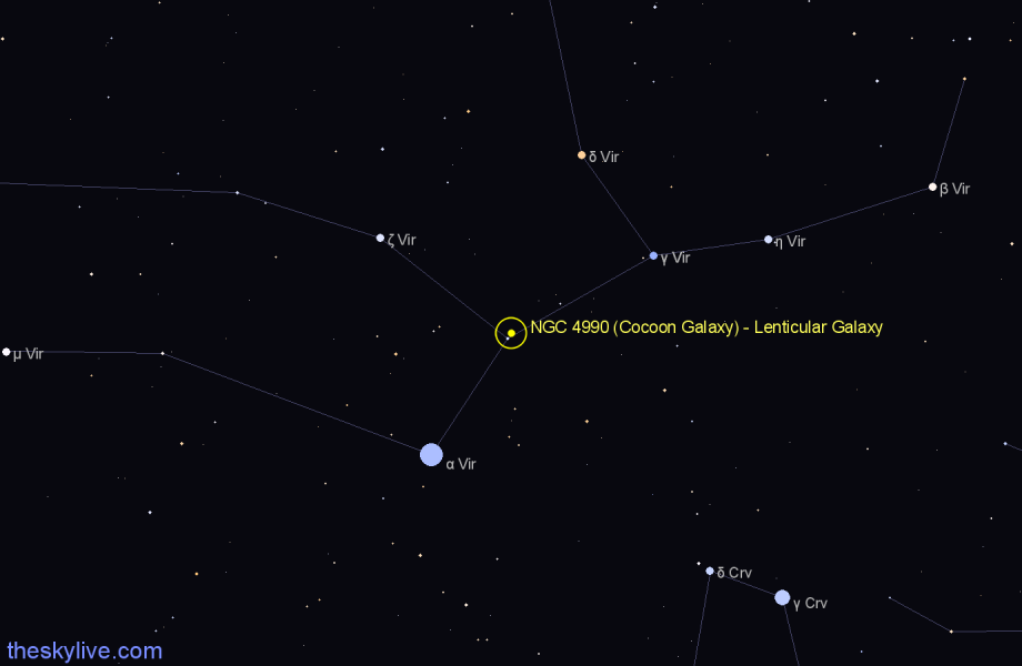 Finder chart NGC 4990 (Cocoon Galaxy) - Lenticular Galaxy in Virgo star
