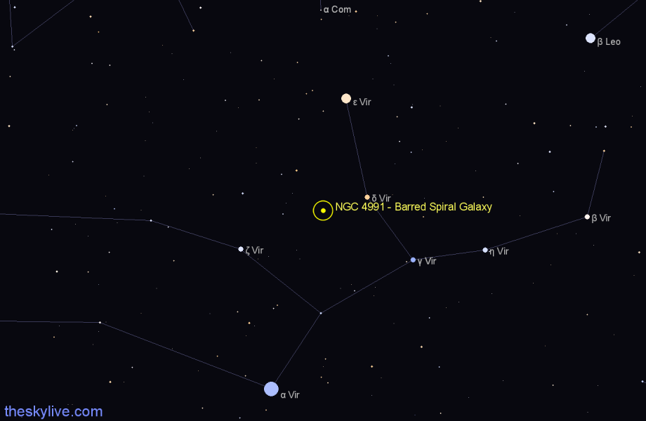 Finder chart NGC 4991 - Barred Spiral Galaxy in Virgo star
