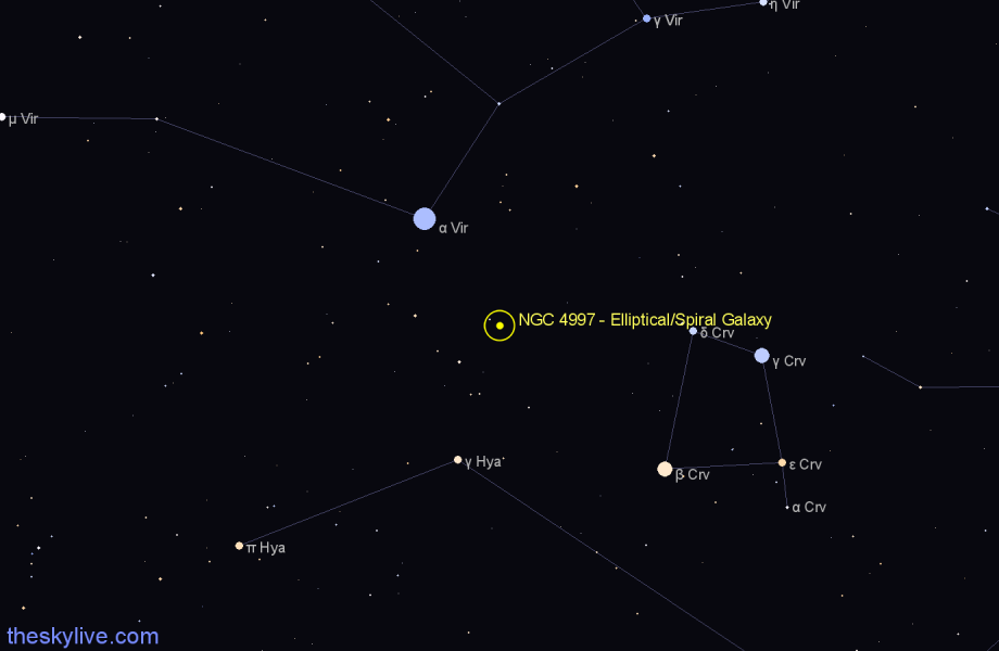 Finder chart NGC 4997 - Elliptical/Spiral Galaxy in Virgo star