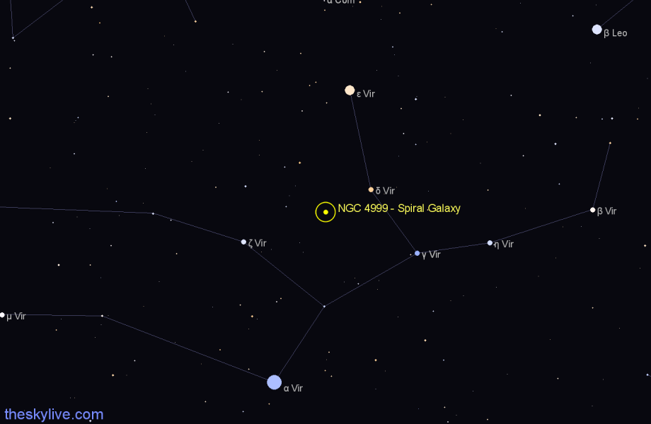 Finder chart NGC 4999 - Spiral Galaxy in Virgo star