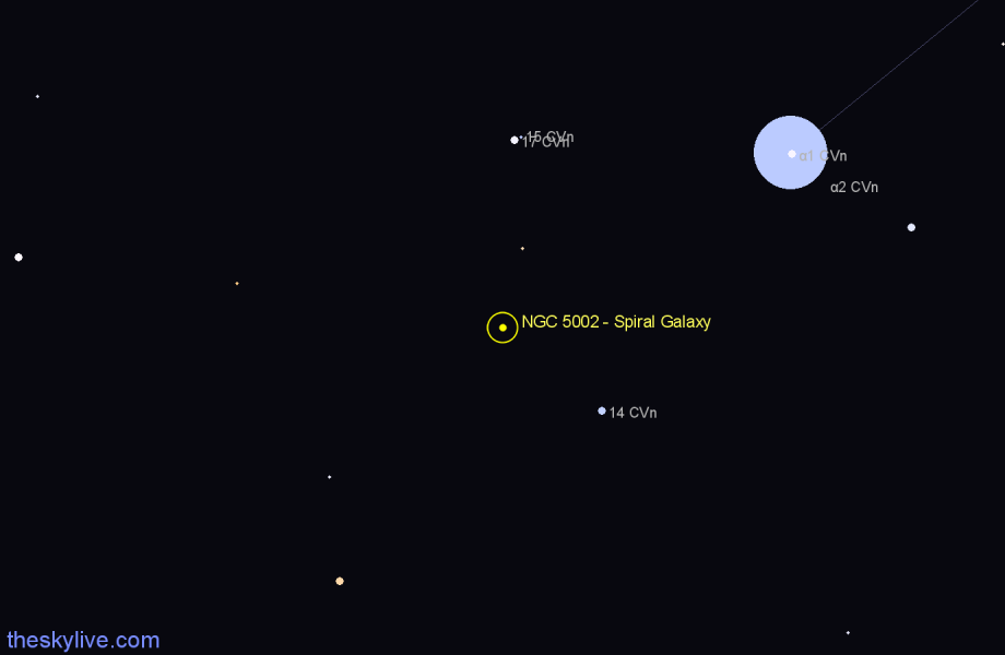 Finder chart NGC 5002 - Spiral Galaxy in Canes Venatici star