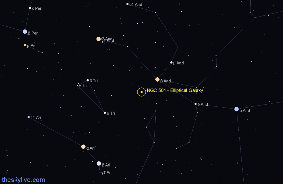 Finder chart NGC 501 - Elliptical Galaxy in Pisces star