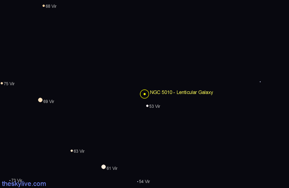 Finder chart NGC 5010 - Lenticular Galaxy in Virgo star