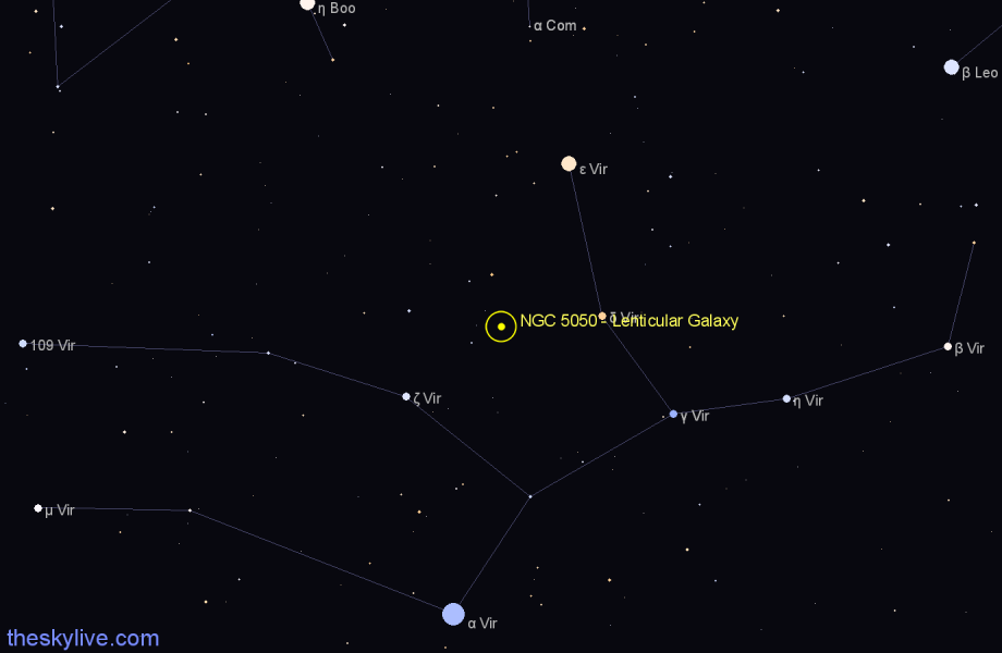 Finder chart NGC 5050 - Lenticular Galaxy in Virgo star