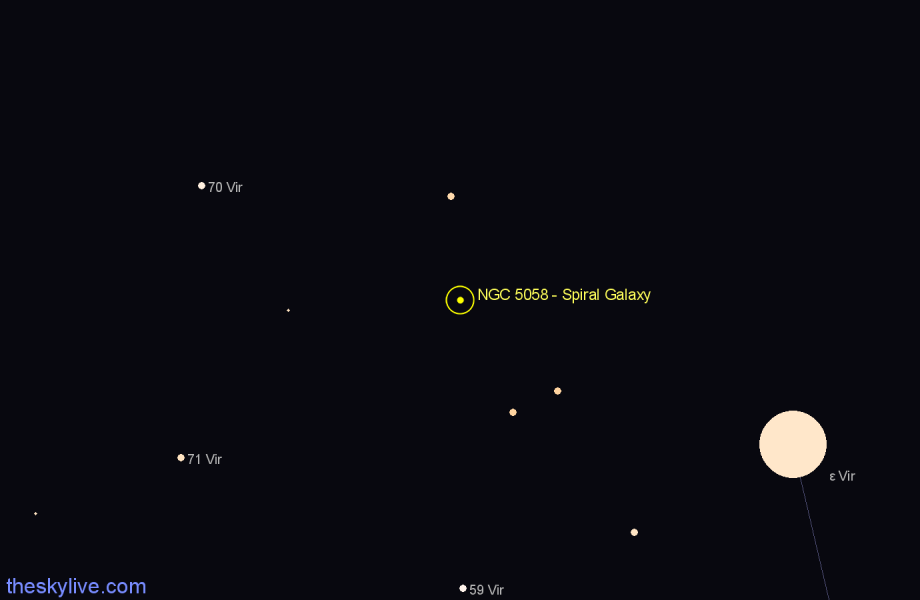Finder chart NGC 5058 - Spiral Galaxy in Virgo star