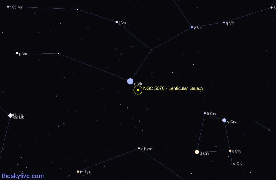 Finder chart NGC 5076 - Lenticular Galaxy in Virgo star