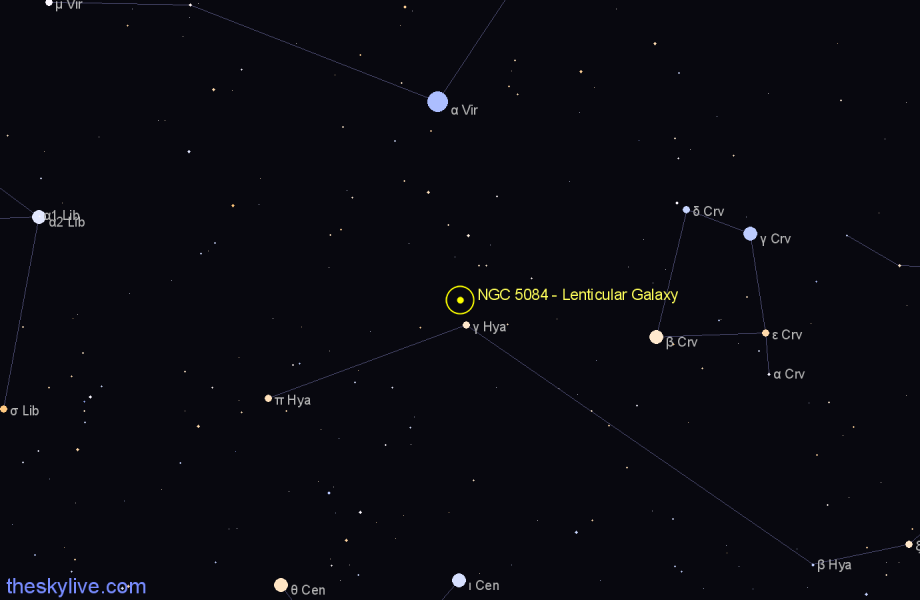 Finder chart NGC 5084 - Lenticular Galaxy in Virgo star