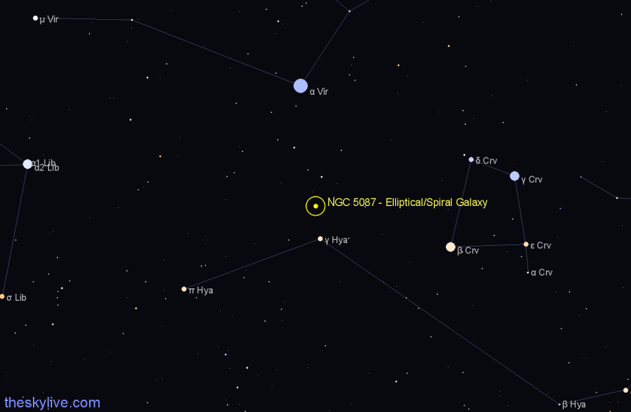 Finder chart NGC 5087 - Elliptical/Spiral Galaxy in Virgo star
