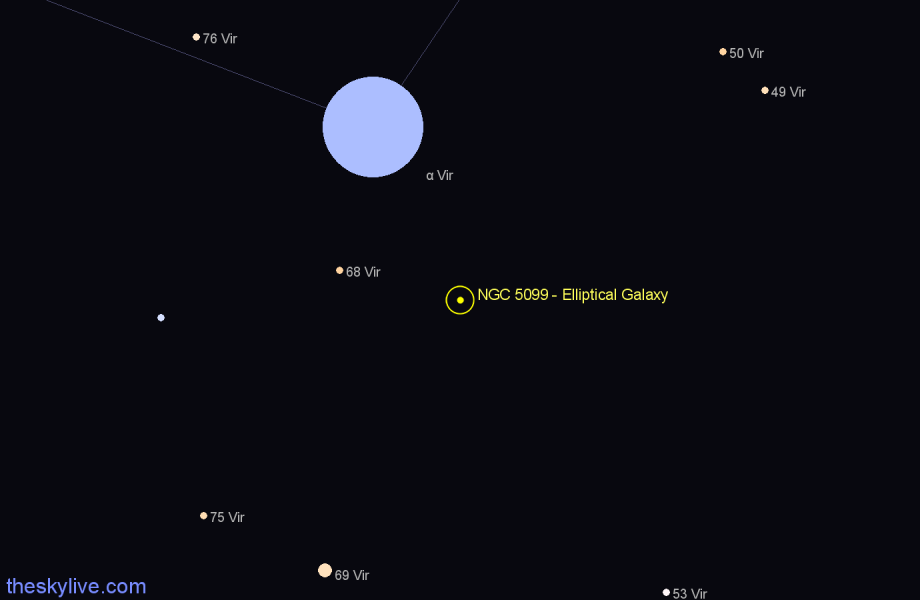 Finder chart NGC 5099 - Elliptical Galaxy in Virgo star