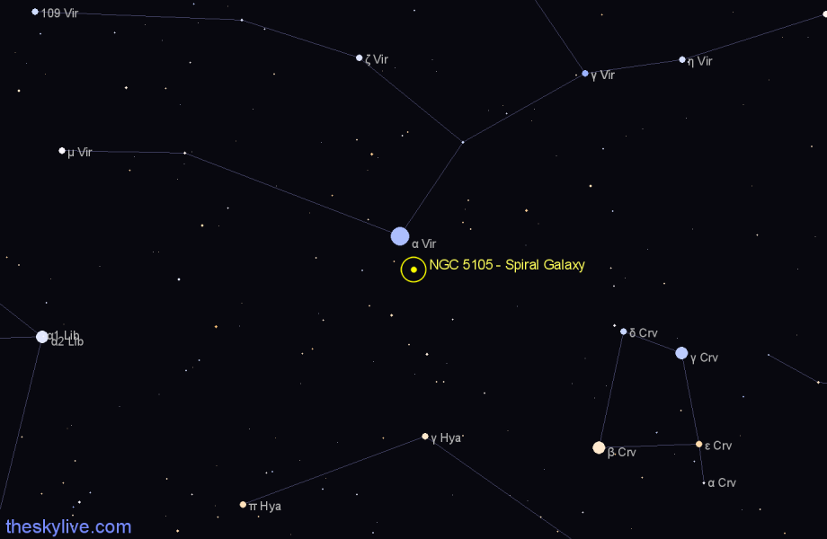 Finder chart NGC 5105 - Spiral Galaxy in Virgo star