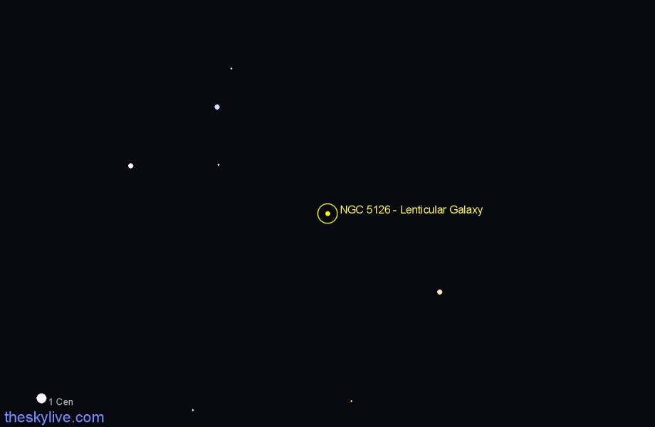 Finder chart NGC 5126 - Lenticular Galaxy in Centaurus star