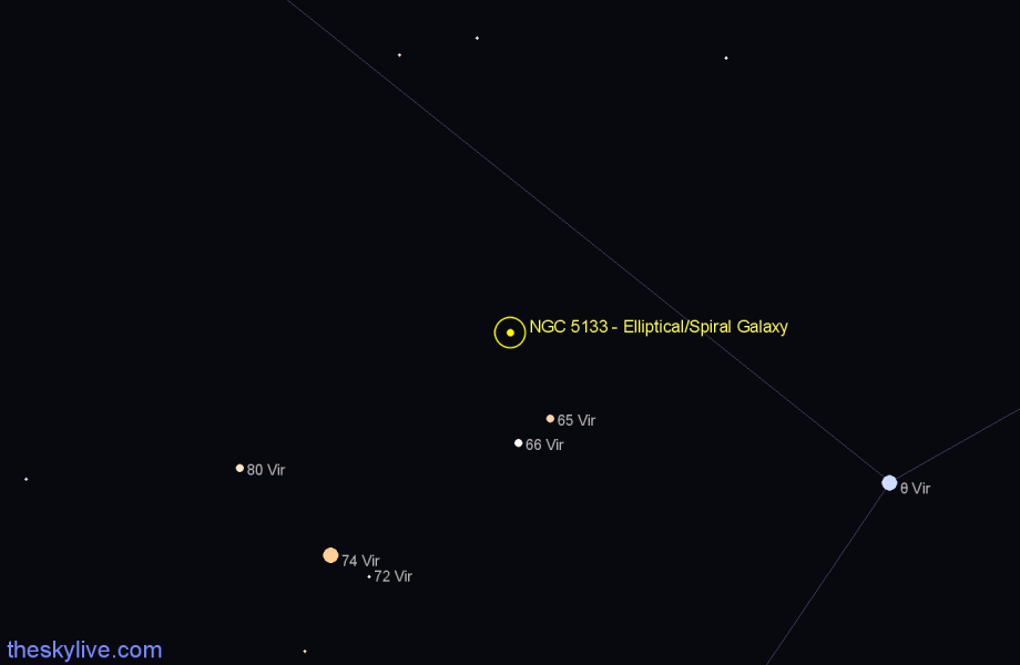 Finder chart NGC 5133 - Elliptical/Spiral Galaxy in Virgo star
