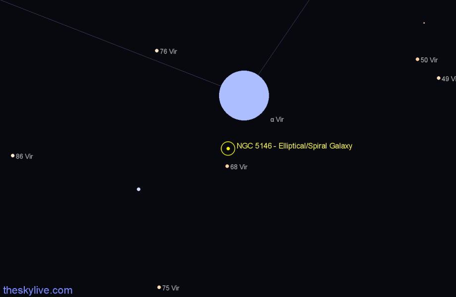 Finder chart NGC 5146 - Elliptical/Spiral Galaxy in Virgo star