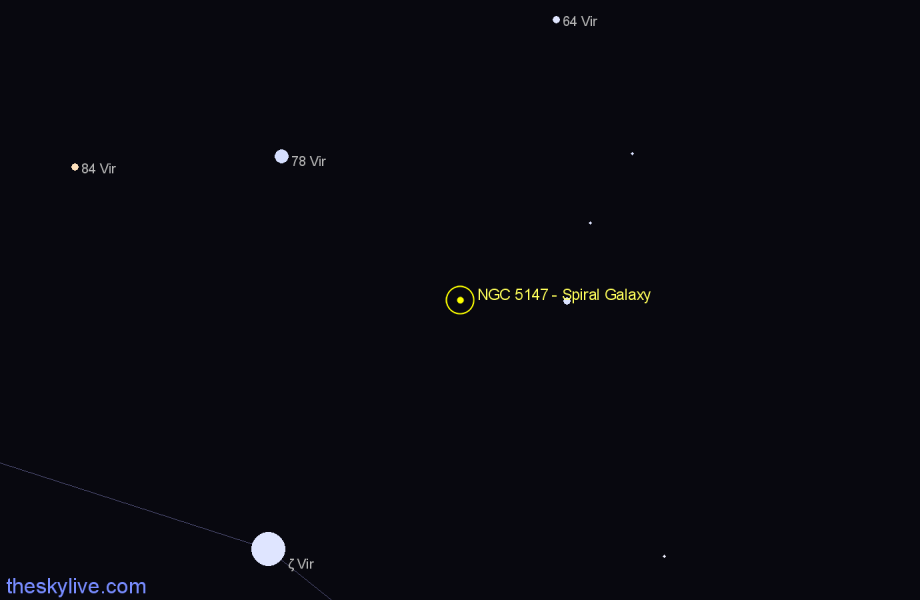 Finder chart NGC 5147 - Spiral Galaxy in Virgo star